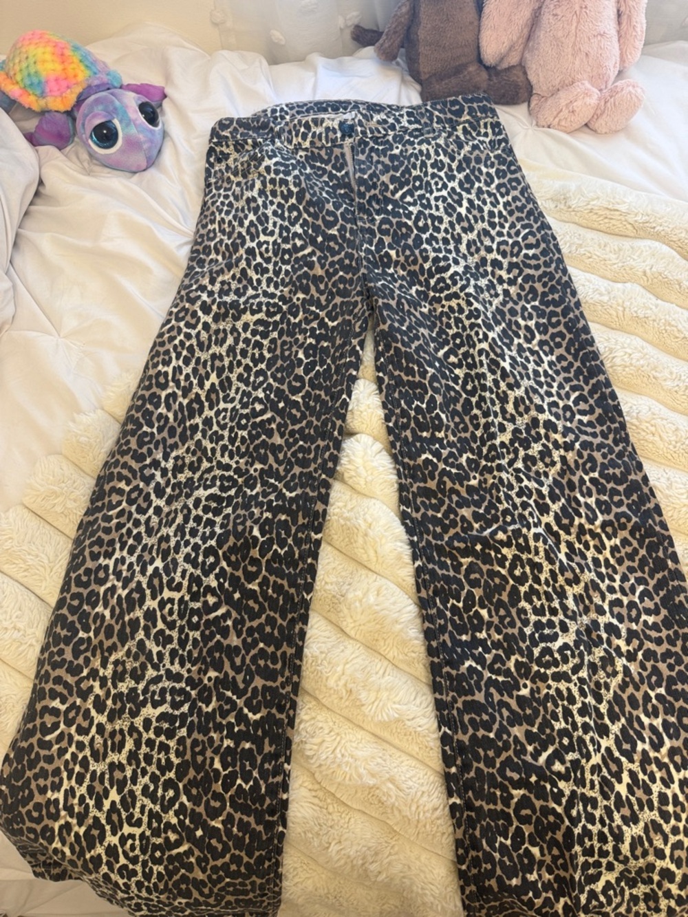 Tractr Leopard-Print Wide Leg Pants - Black & Tan